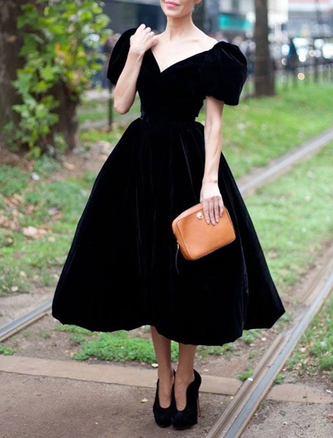 Black A-Line V-Neck Velvet Short Sleeve Ruffled Mini Wedding Dress - Chloe Dress