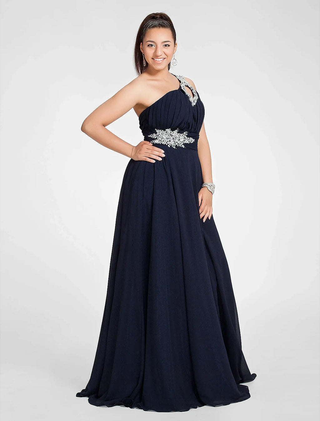 A-Line One-Shoulder Chiffon Sleeveless Train Prom Dress - Chloe Dress