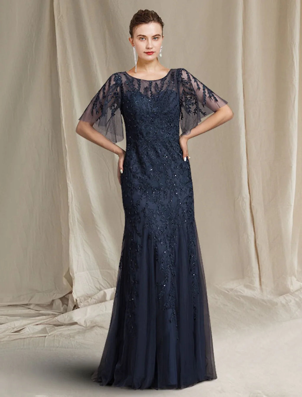 A-Line Tulle Short Sleeve Applique Floor-Length Dress - Chloe Dress
