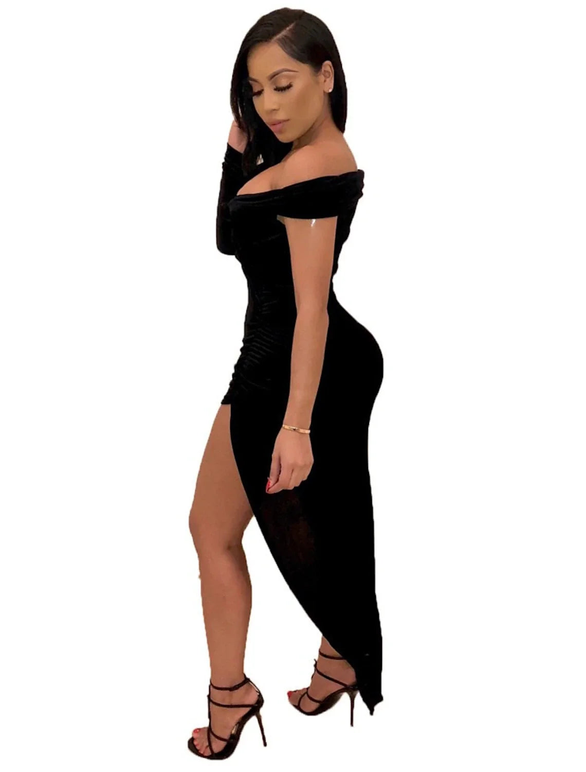 Bodycon V-Neck Long Sleeve High Slit Party Dress - Chloe Dress