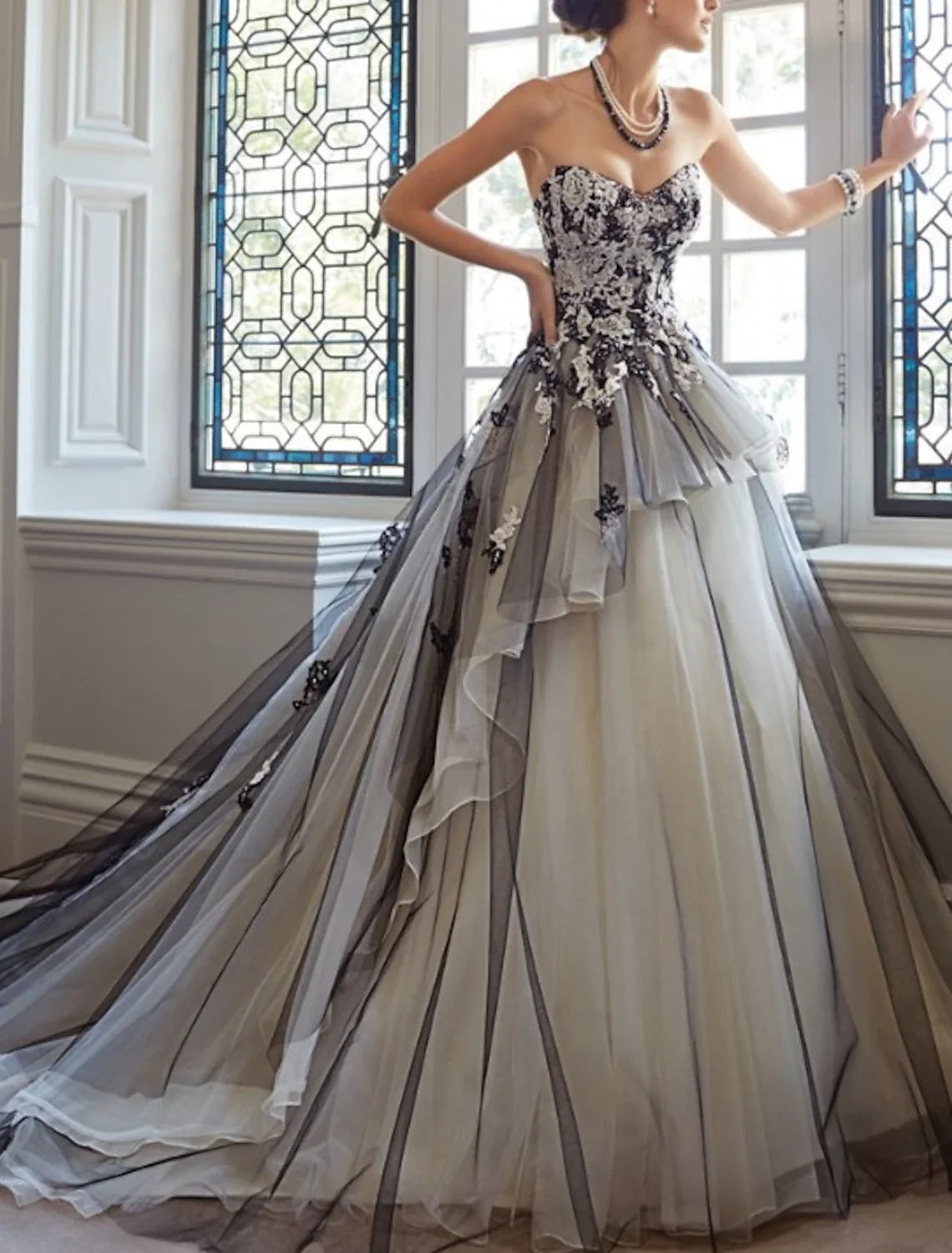 Ball Gown Sweetheart Lace Train Wedding Gown - Chloe Dress