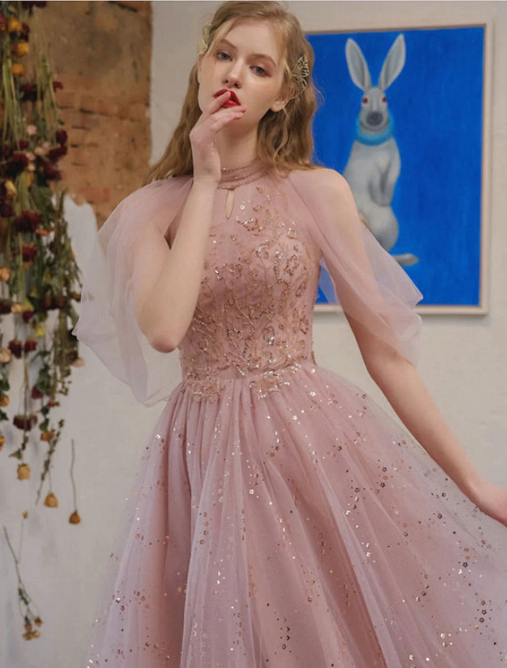 A-Line Tulle Three-Quarter Sleeve Applique Knee-Length Cocktail Dress - Chloe Dress