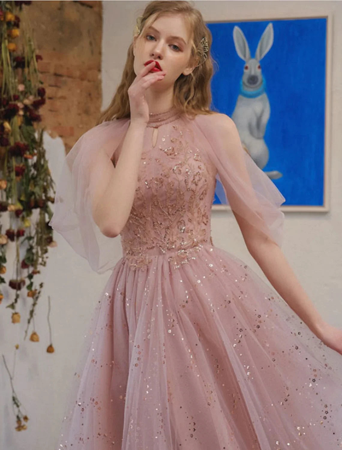 A-Line Tulle Three-Quarter Sleeve Applique Knee-Length Cocktail Dress - Chloe Dress