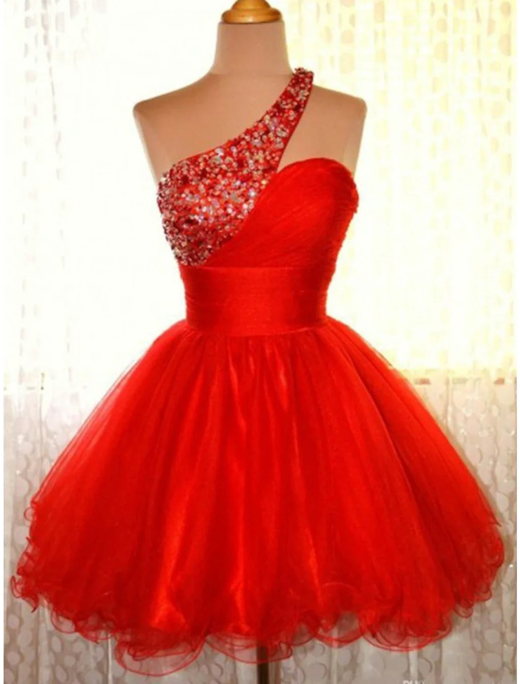 Pink A-Line One-Shoulder Tulle Sleeveless Mini Homecoming Dress - Chloe Dress