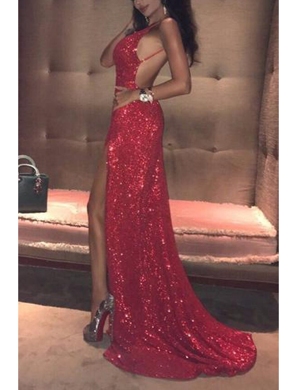 Mermaid Strapless Sequin Sleeveless Backless Train Prom Dress - Chloe Dress