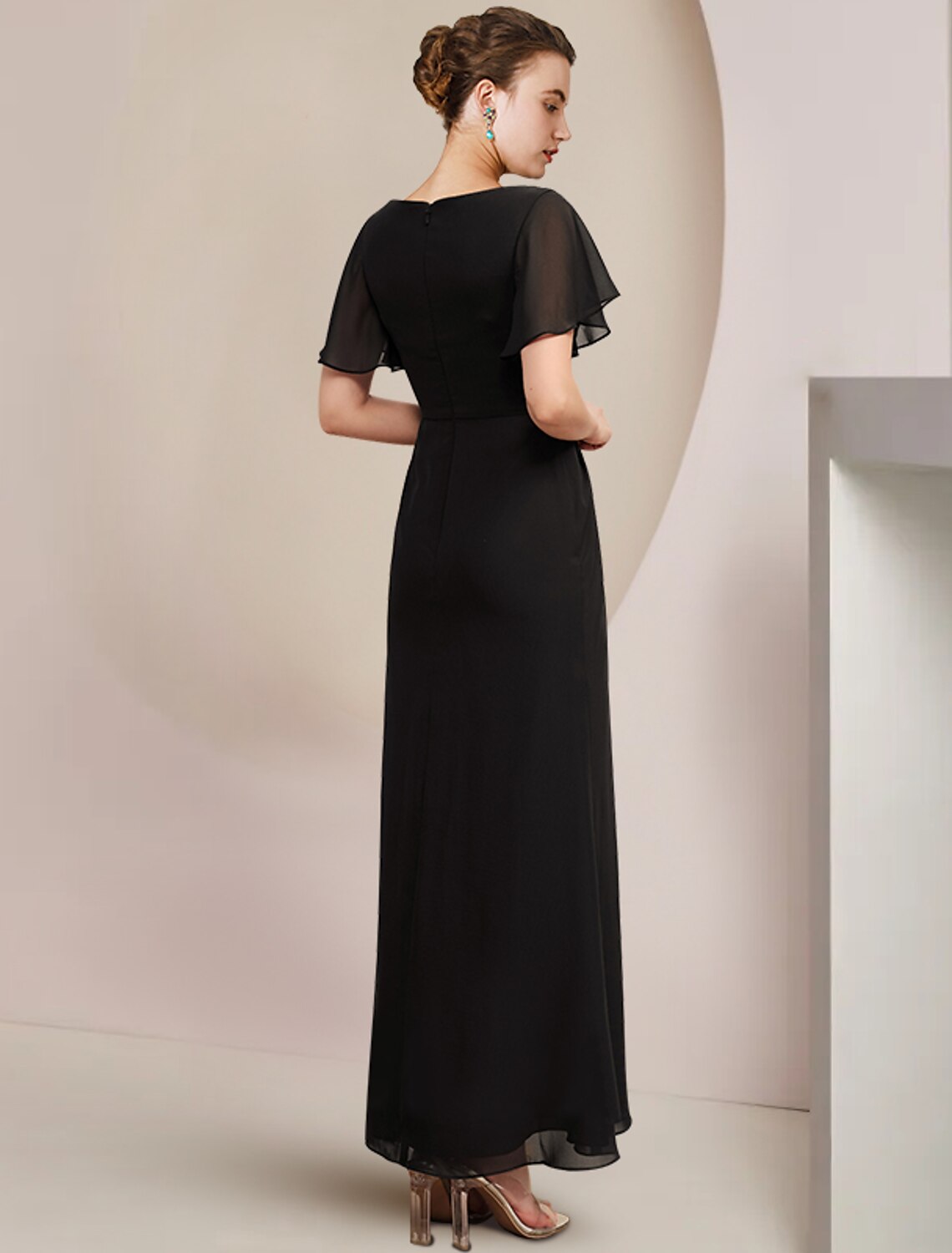 Sheath Chiffon Short Sleeve Draped Mini Wedding Dress - Chloe Dress