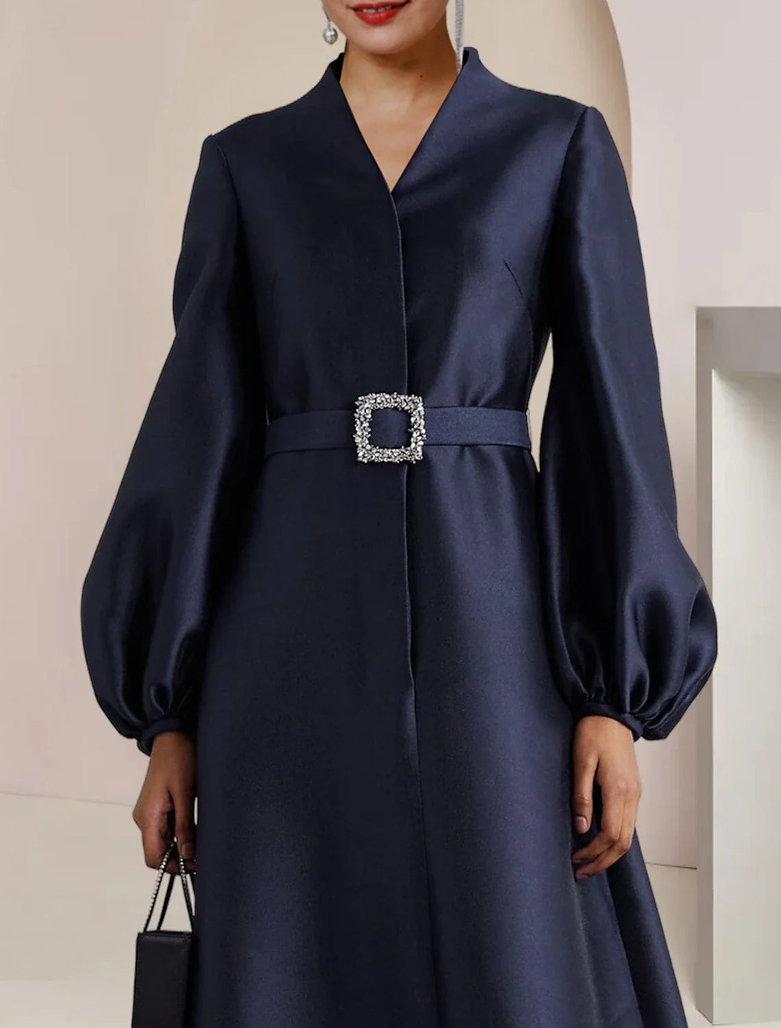 A-Line V-Neck Satin Long Sleeve Floor-Length Wedding Dress - Chloe Dress