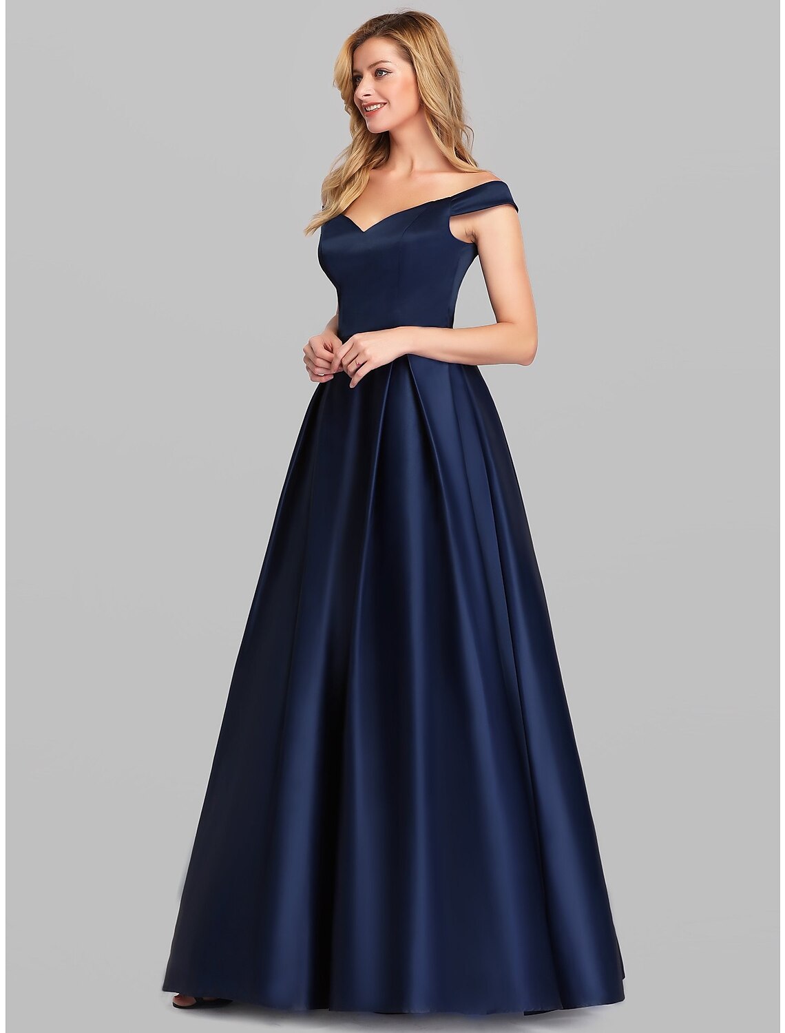 A-Line Plunging Satin Sleeveless Floor-Length Evening Gown - Chloe Dress