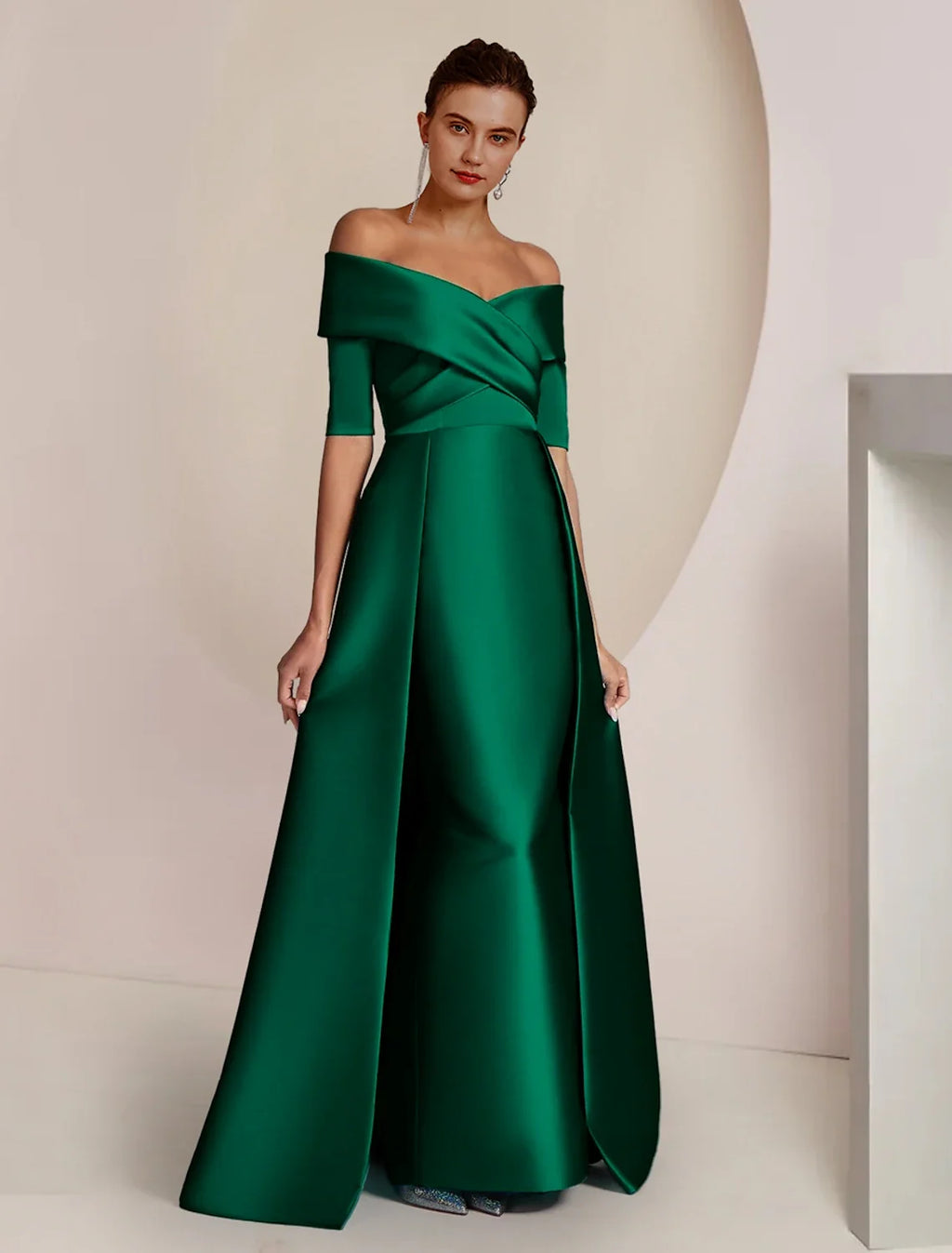Sheath Off-Shoulder Satin Floor-Length Wedding Dress - Chloe Dress