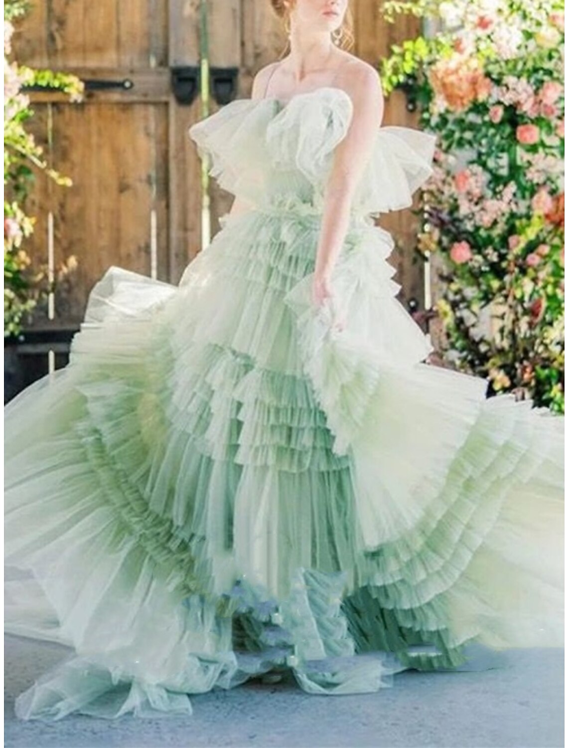A-Line Strapless Tulle Sleeveless Ruffled Prom Dress - Chloe Dress