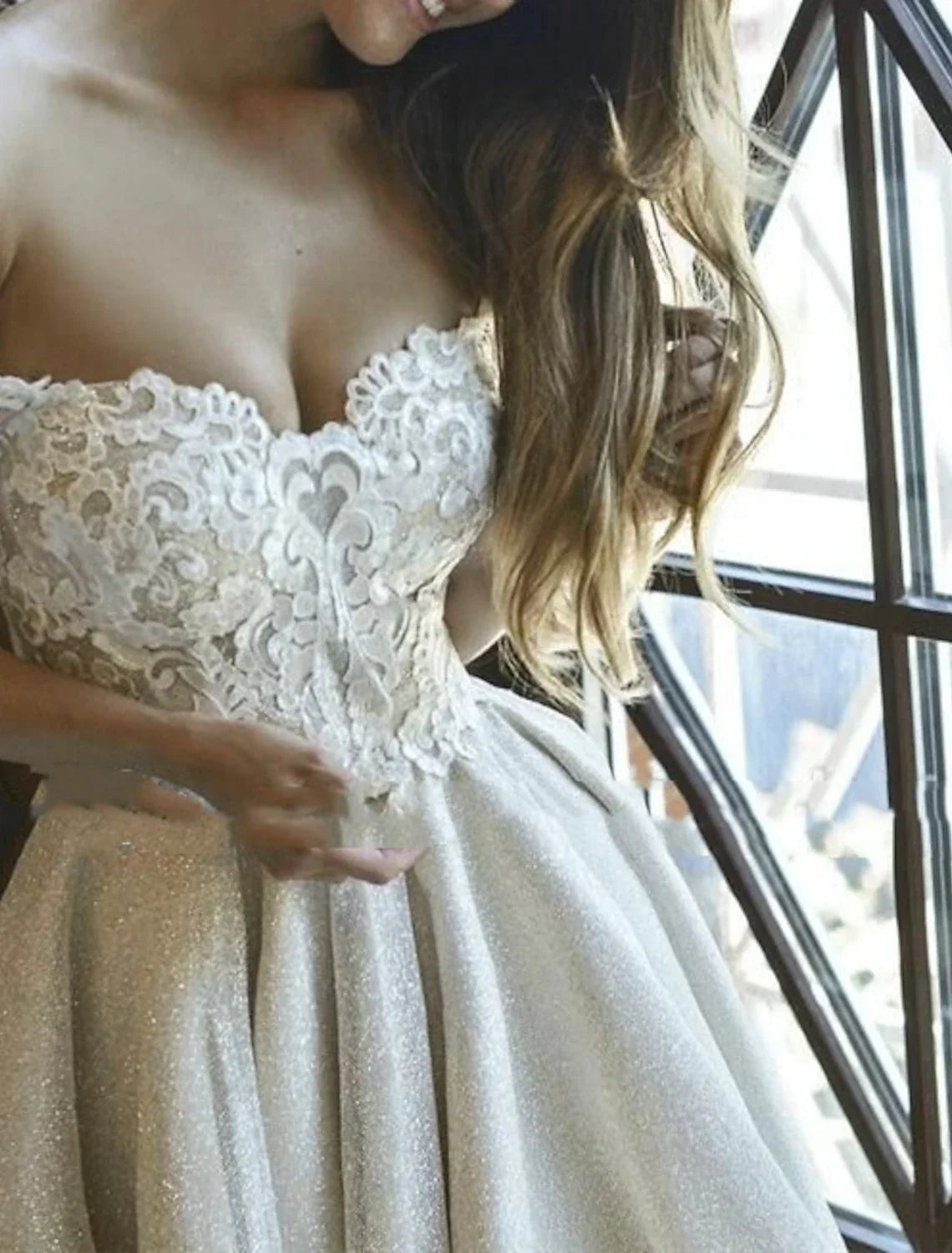 A-Line Illusion Chiffon Applique Ankle-Length Wedding Gown - Chloe Dress