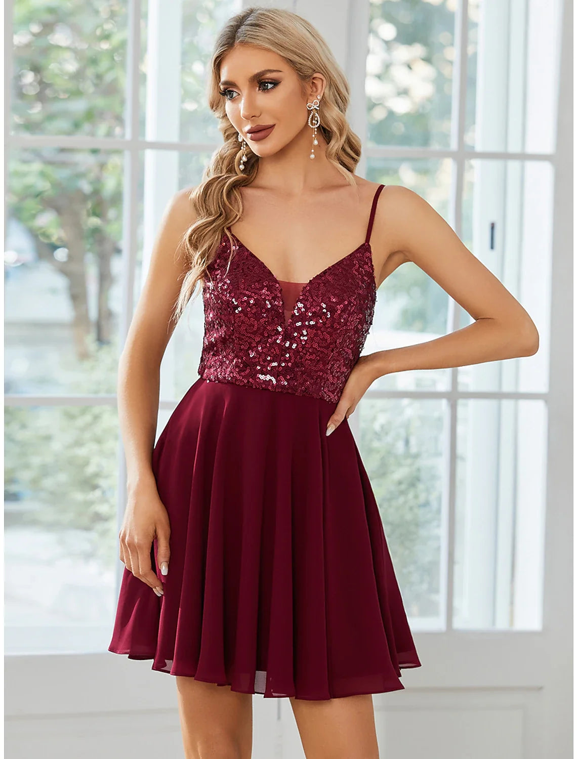 A-Line Spaghetti Strap Chiffon Sleeveless Pleated Mini Party Dress - Chloe Dress