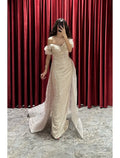 Sheath V-Neck Sequin Short Sleeve Train Mini Evening Gown - Chloe Dress