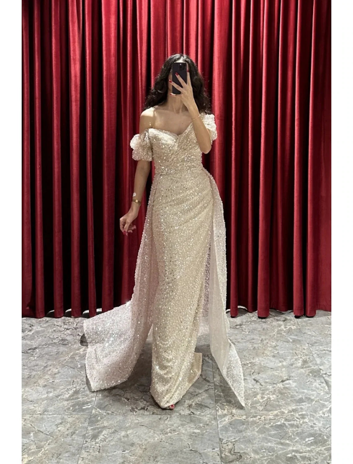 Sheath V-Neck Sequin Short Sleeve Train Mini Evening Gown - Chloe Dress