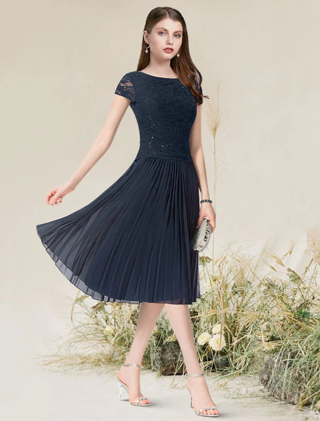 A-Line Chiffon Short Sleeve Pleated Mini Wedding Dress - Chloe Dress