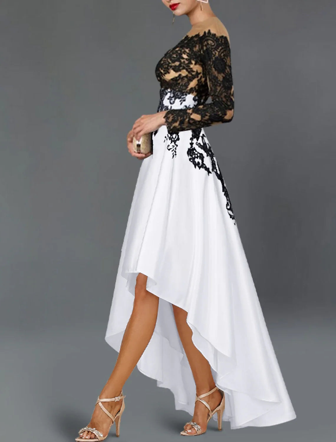 A-Line Off-Shoulder Satin Long Sleeve Asymmetric Wedding Dress - Chloe Dress