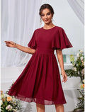 A-Line Chiffon Short Sleeve Ruffled Mini Wedding Dress - Chloe Dress