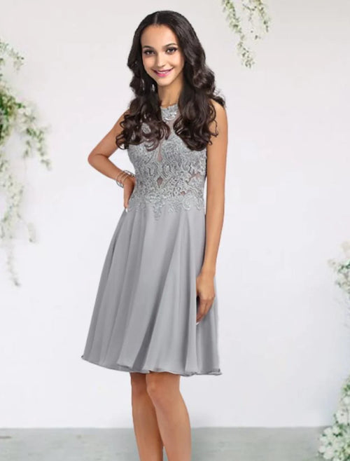 A-Line Chiffon Sleeveless Pleated Mini Wedding Dress - Chloe Dress