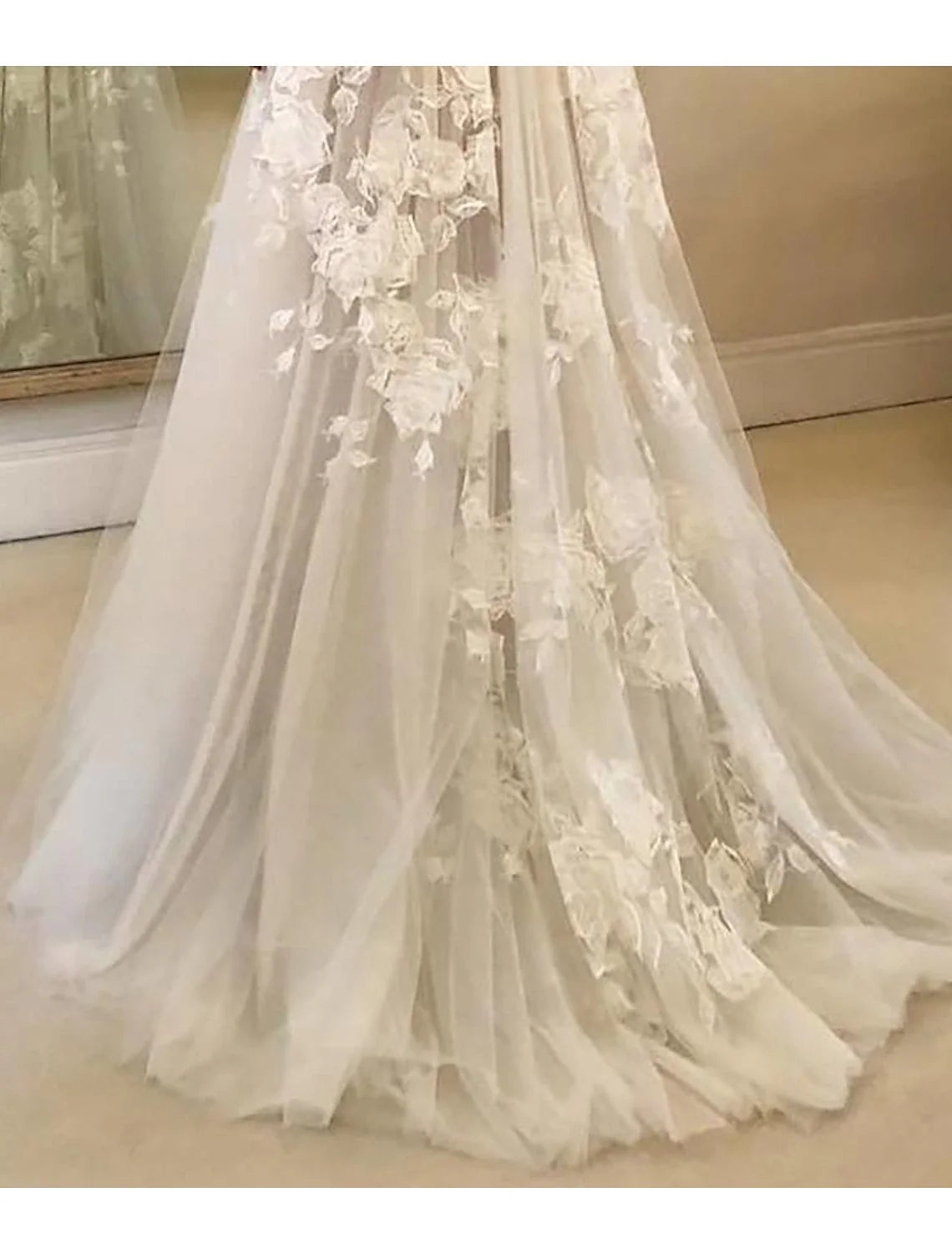 A-Line V-Neck Lace Sleeveless Train Wedding Gown - Chloe Dress