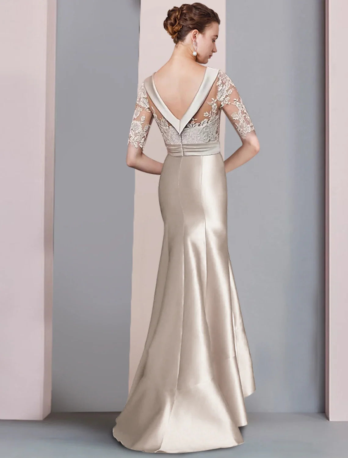 Mermaid High Neck Satin Asymmetric Wedding Dress - Chloe Dress