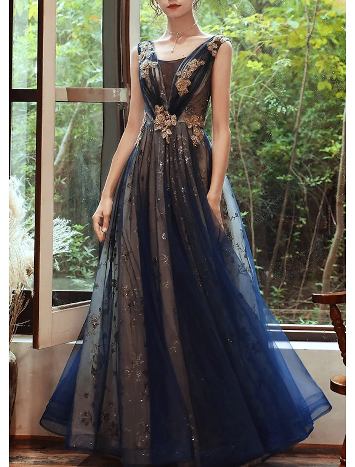 A-Line Sequin Sleeveless Floor-Length Evening Dress - Chloe Dress