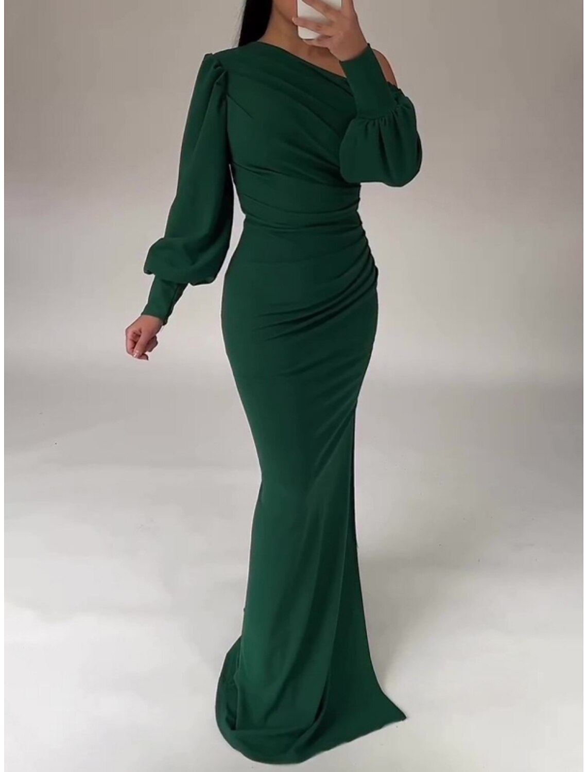 Sheath One-Shoulder Long Sleeve High Slit Evening Gown - Chloe Dress