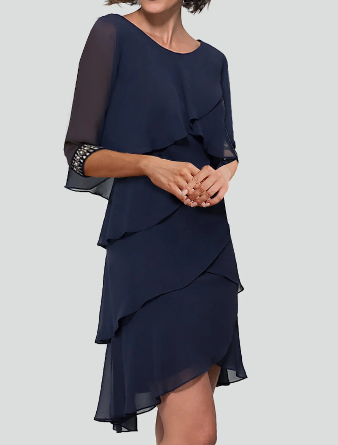 Sheath Chiffon Ruffled Knee-Length Wedding Dress - Chloe Dress