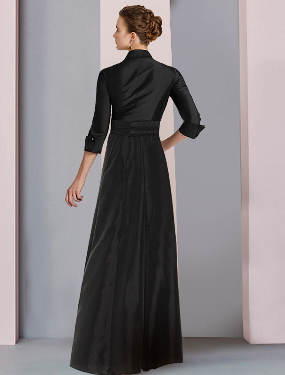 A-Line Satin Three-Quarter Sleeve Pleated Floor-Length Dress - Chloe Dress