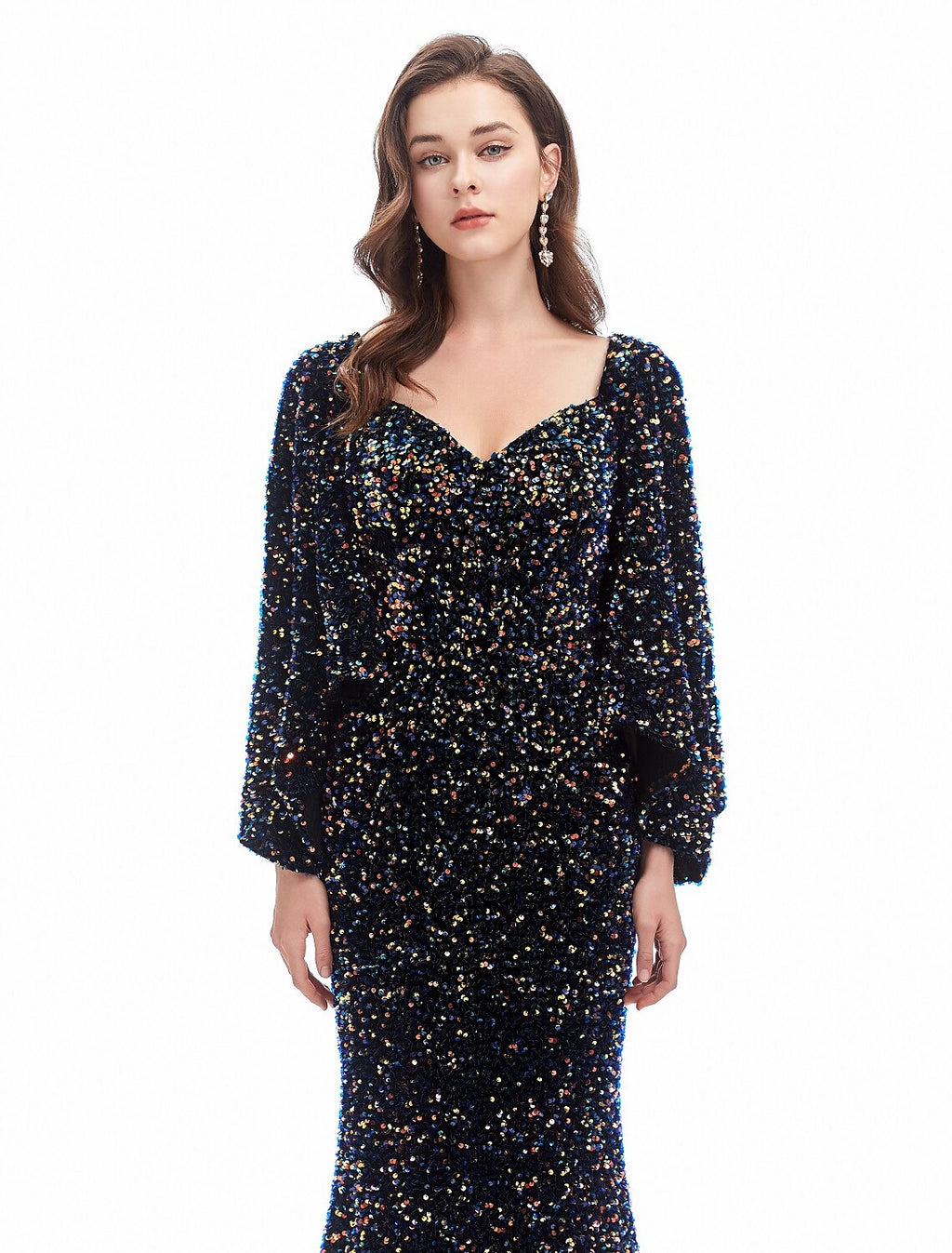 Mermaid Sweetheart Sequin Long Sleeve Train Evening Gown - Chloe Dress