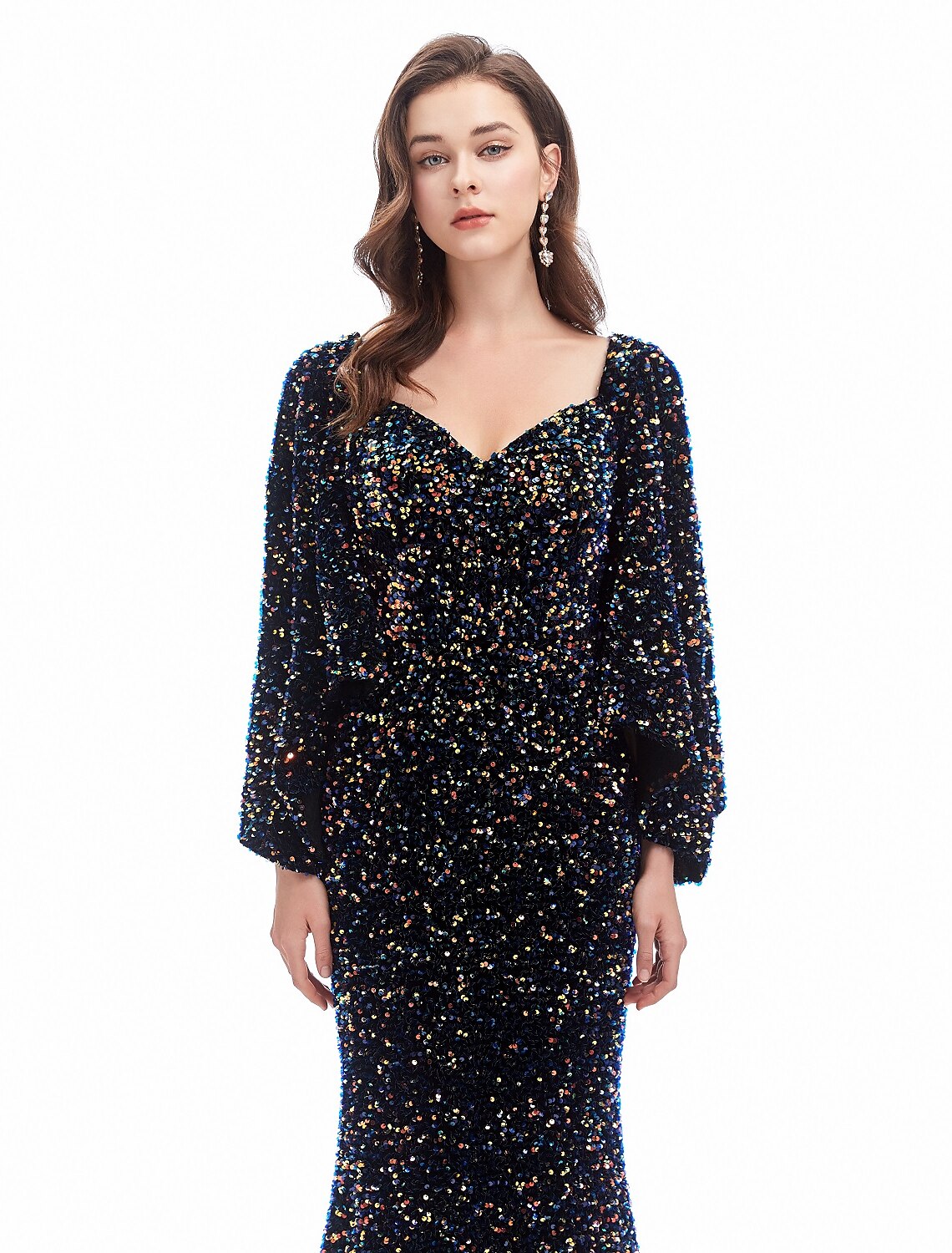 Mermaid Sweetheart Sequin Long Sleeve Train Evening Gown - Chloe Dress