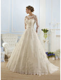 Ball Gown Illusion Lace Long Sleeve Train Wedding Gown - Chloe Dress