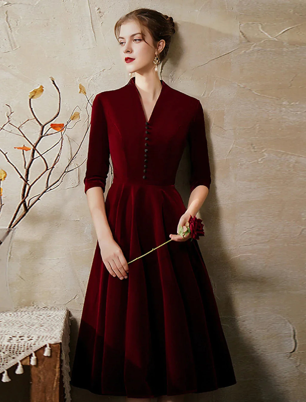 A-Line V-Neck Velvet Mini Cocktail Dress - Chloe Dress