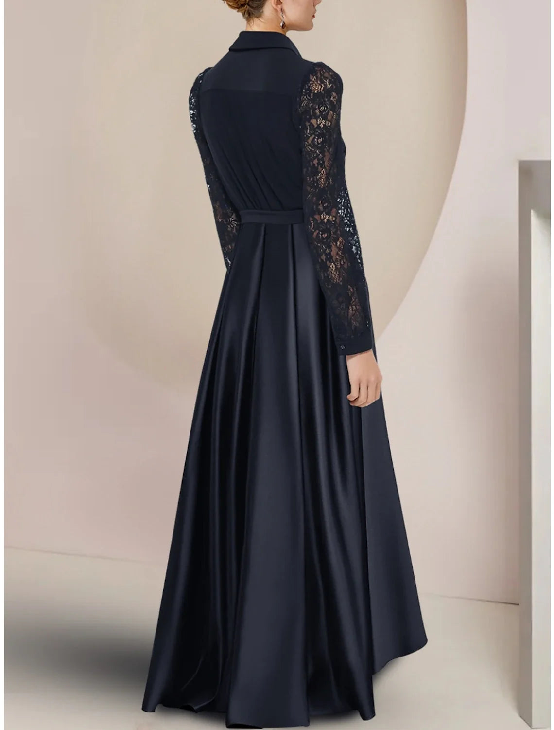 A-Line Satin Long Sleeve Asymmetric Floor-Length Wedding Dress - Chloe Dress