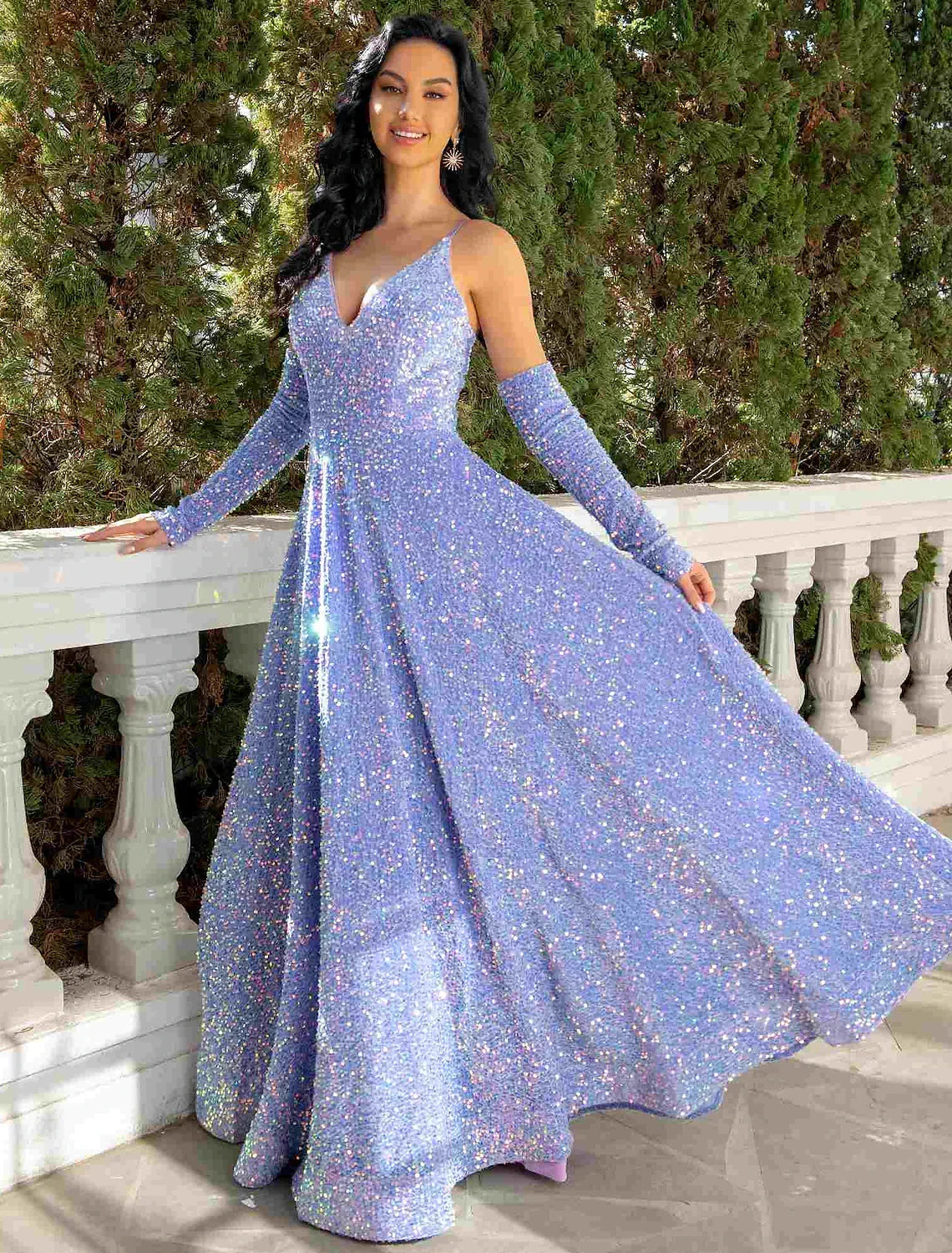 A-Line V-Neck Sequin Sleeveless Pleated Floor-Length Prom Dress - Chloe Dress