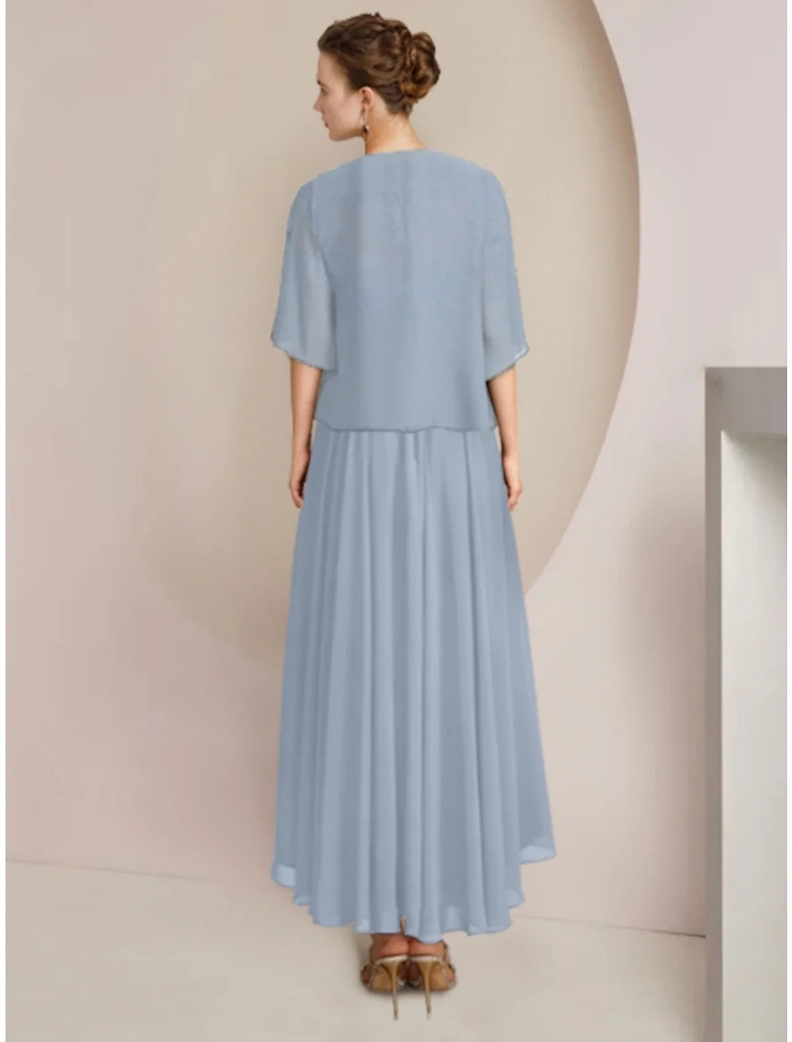 Sheath V-Neck Chiffon Pleated Ankle-Length Wedding Dress - Chloe Dress