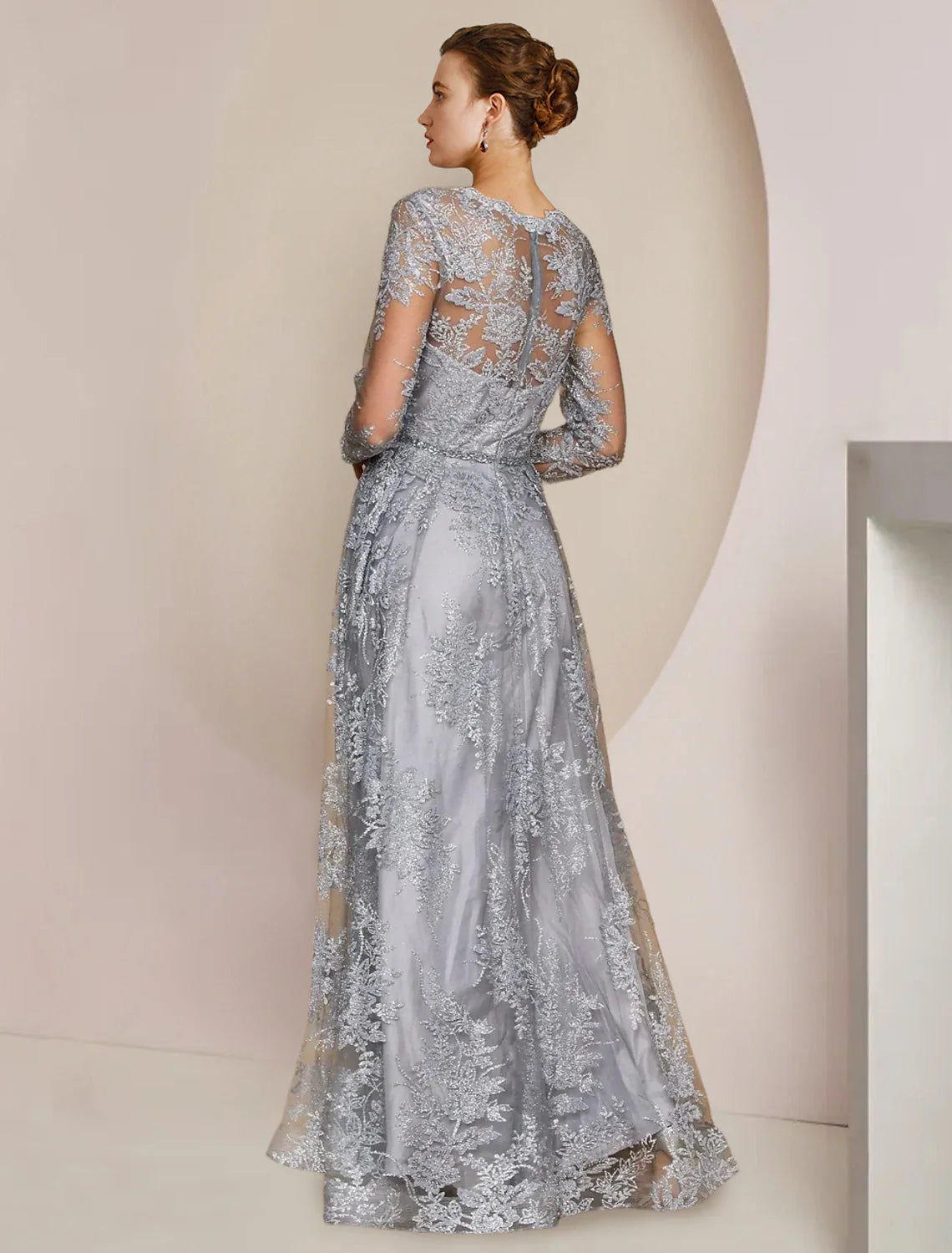 A-Line V-Neck Lace Long Sleeve Applique Floor-Length Wedding Dress - Chloe Dress