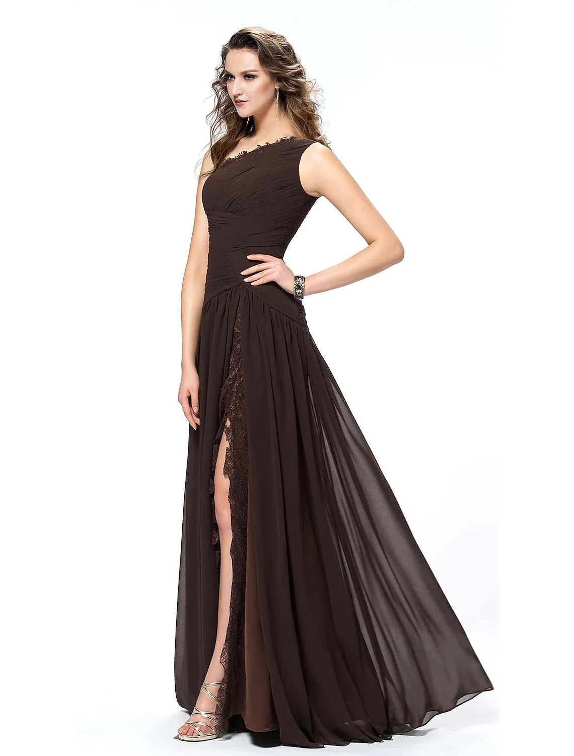 A-Line One-Shoulder Chiffon Sleeveless Backless High Slit Floor-Length Evening Dress - Chloe Dress