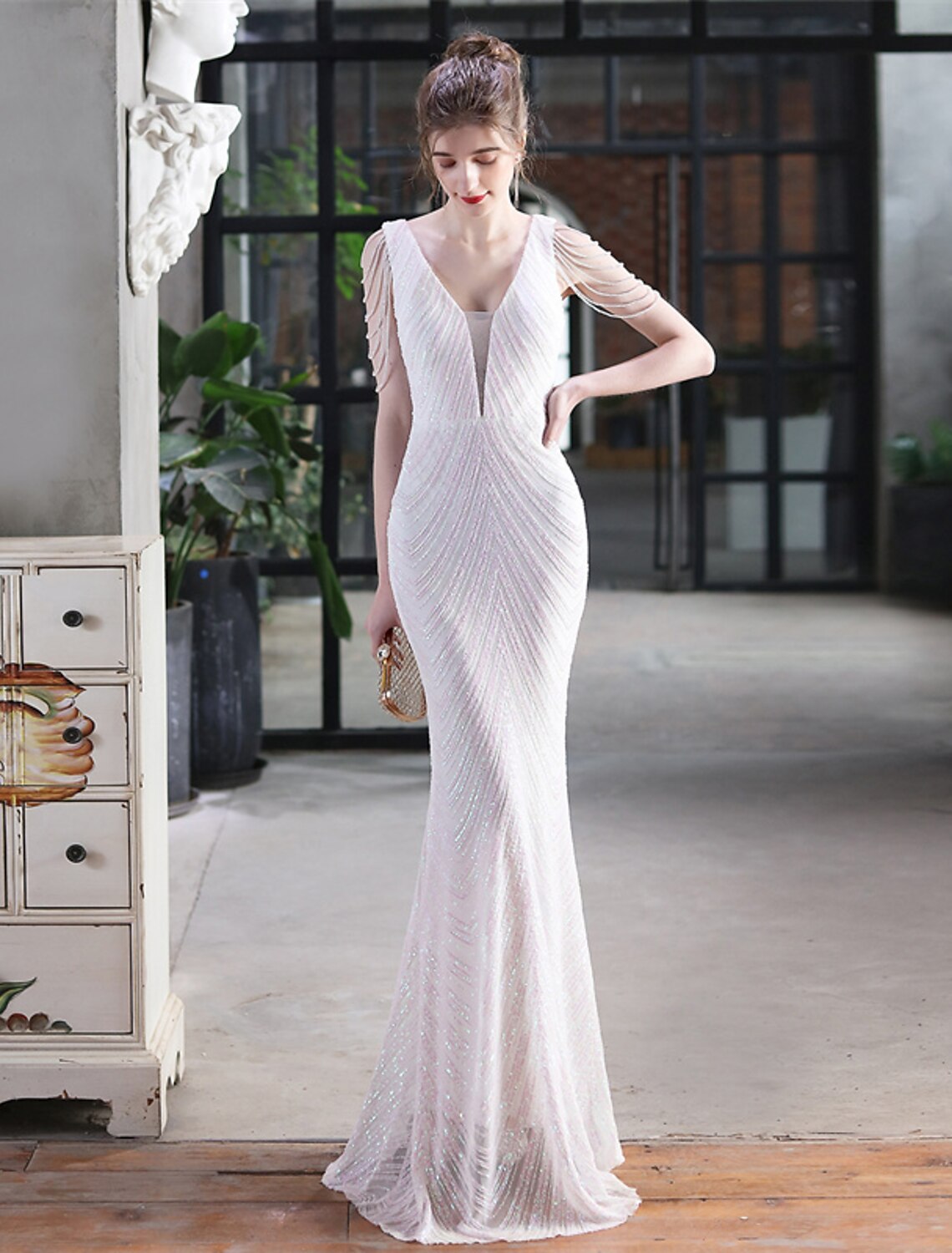 Mermaid V-Neck Sequin Sleeveless Floor-Length Evening Gown - Chloe Dress