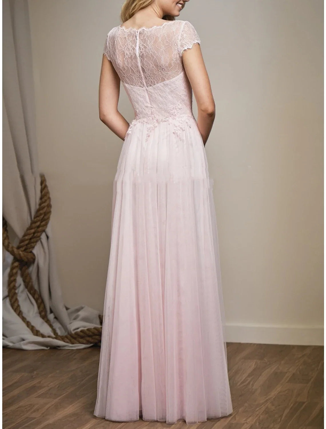 A-Line V-Neck Tulle Short Sleeve Floor-Length Wedding Dress - Chloe Dress