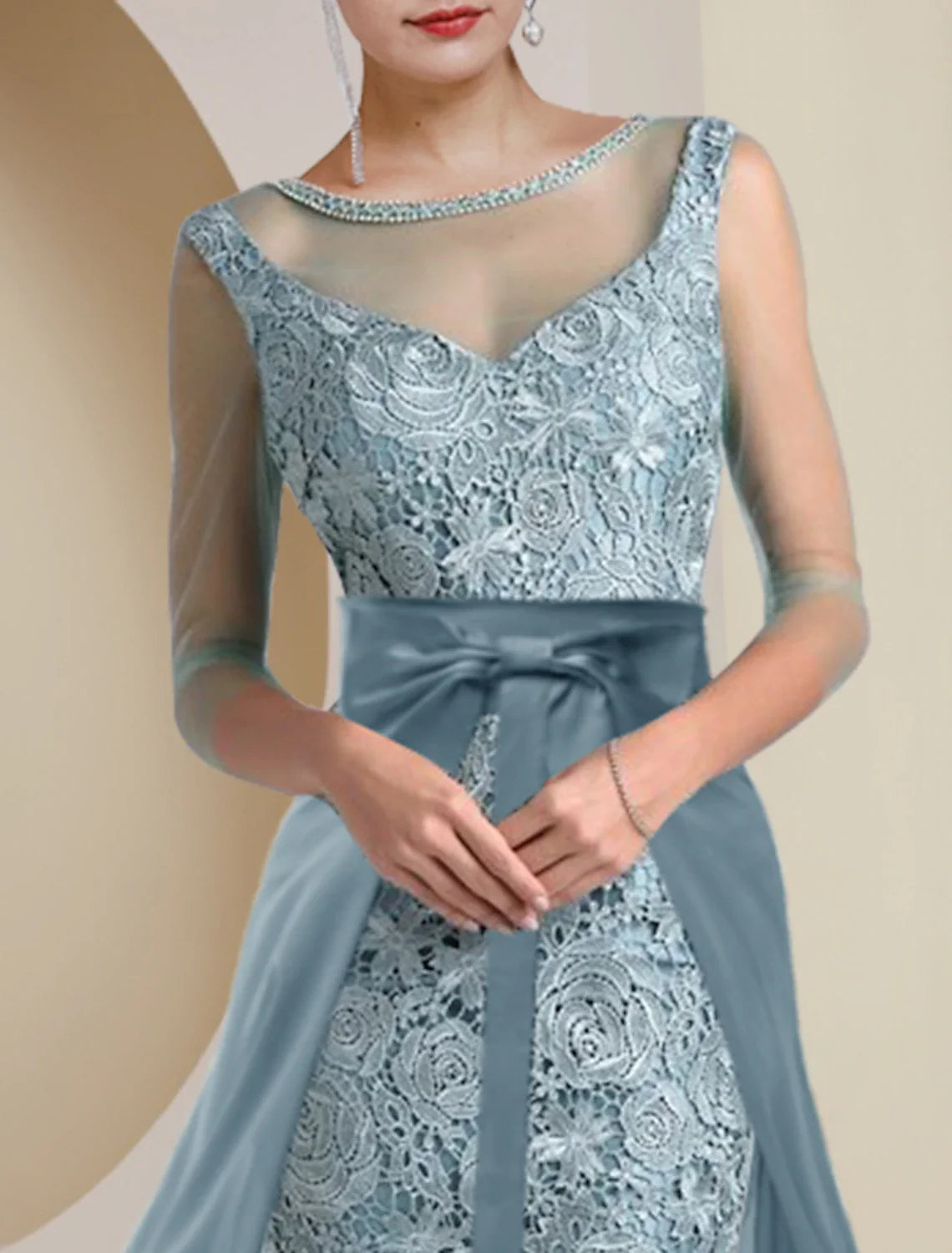Sheath Chiffon Three-Quarter Sleeve Applique Tea-Length Wedding Dress - Chloe Dress