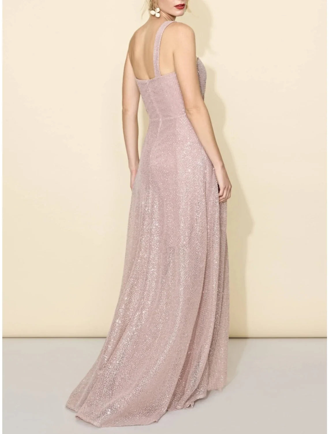 A-Line One-Shoulder Sequin Sleeveless Train Wedding Dress - Chloe Dress