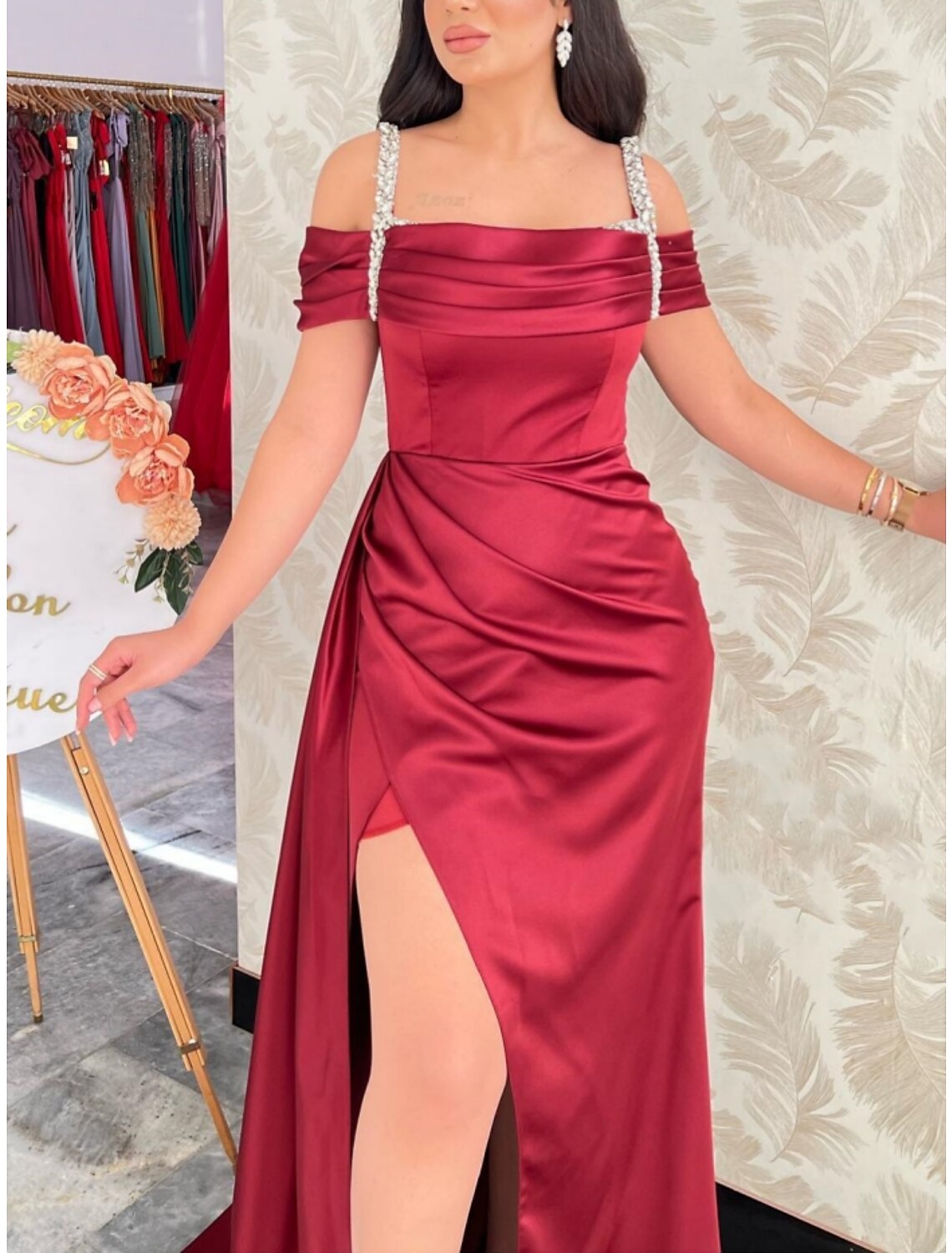 Green A-Line Square Neck Satin Pleated Mini Evening Gown - Chloe Dress
