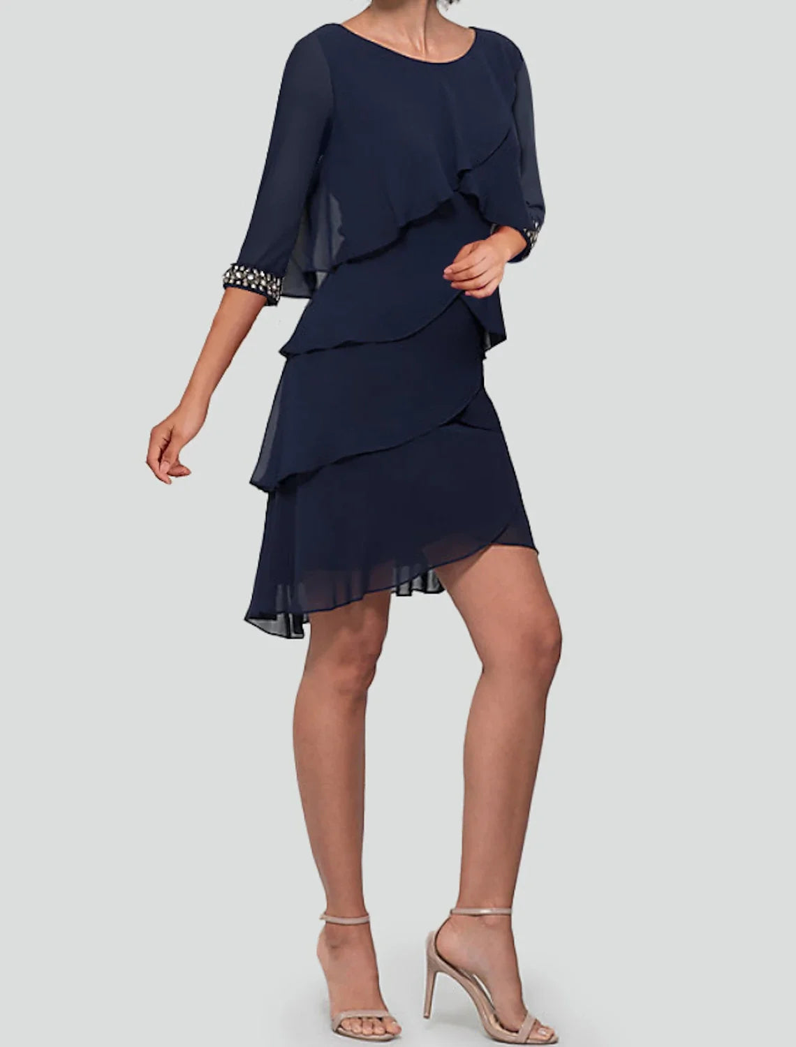 Sheath Chiffon Ruffled Knee-Length Wedding Dress - Chloe Dress