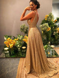 A-Line Spaghetti Strap Satin Sleeveless Backless Train Evening Dress - Chloe Dress