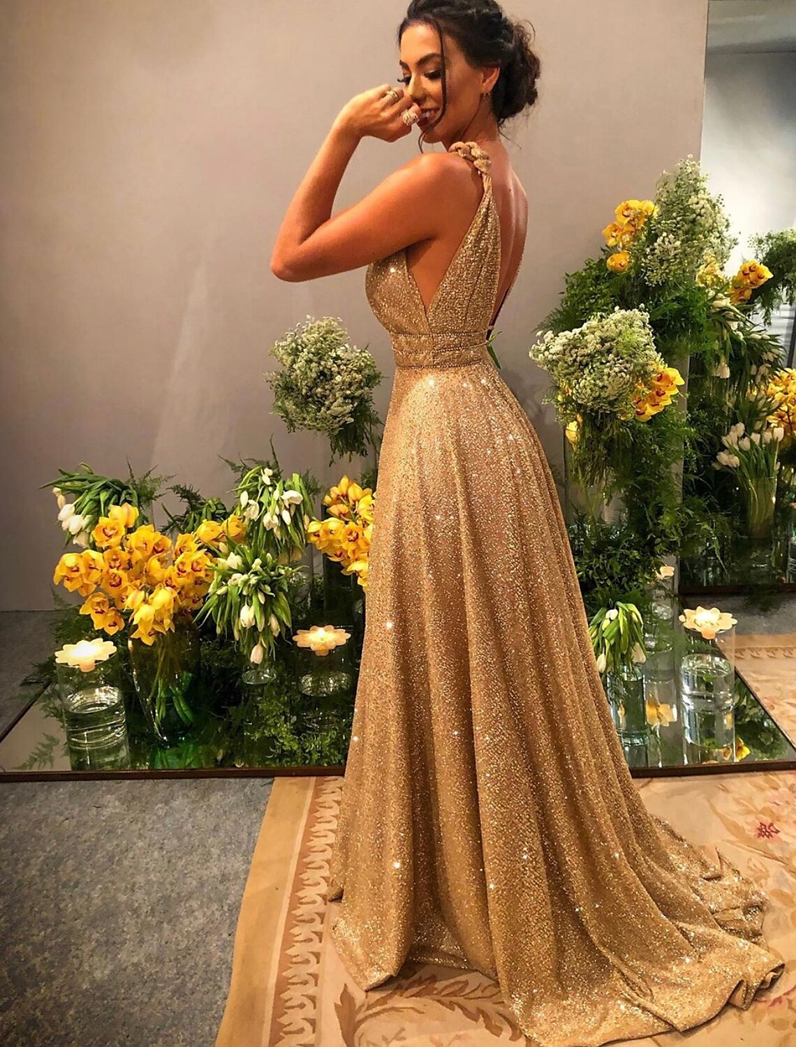 A-Line Spaghetti Strap Satin Sleeveless Backless Train Evening Dress - Chloe Dress