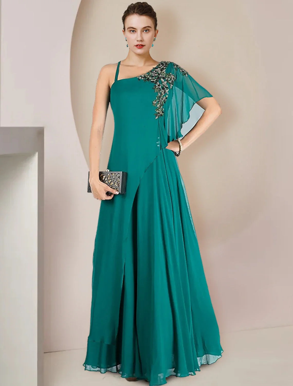A-Line One-Shoulder Chiffon Sleeveless Pleated Floor-Length Wedding Dress - Chloe Dress