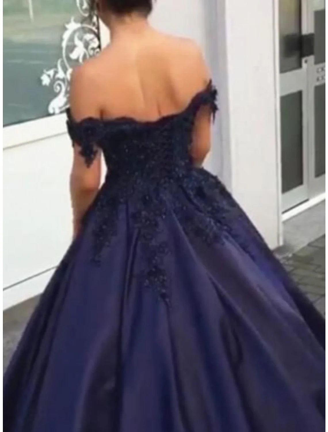 Green Ball Gown Off-Shoulder Lace Sleeveless Applique Floor-Length Prom Gown - Chloe Dress