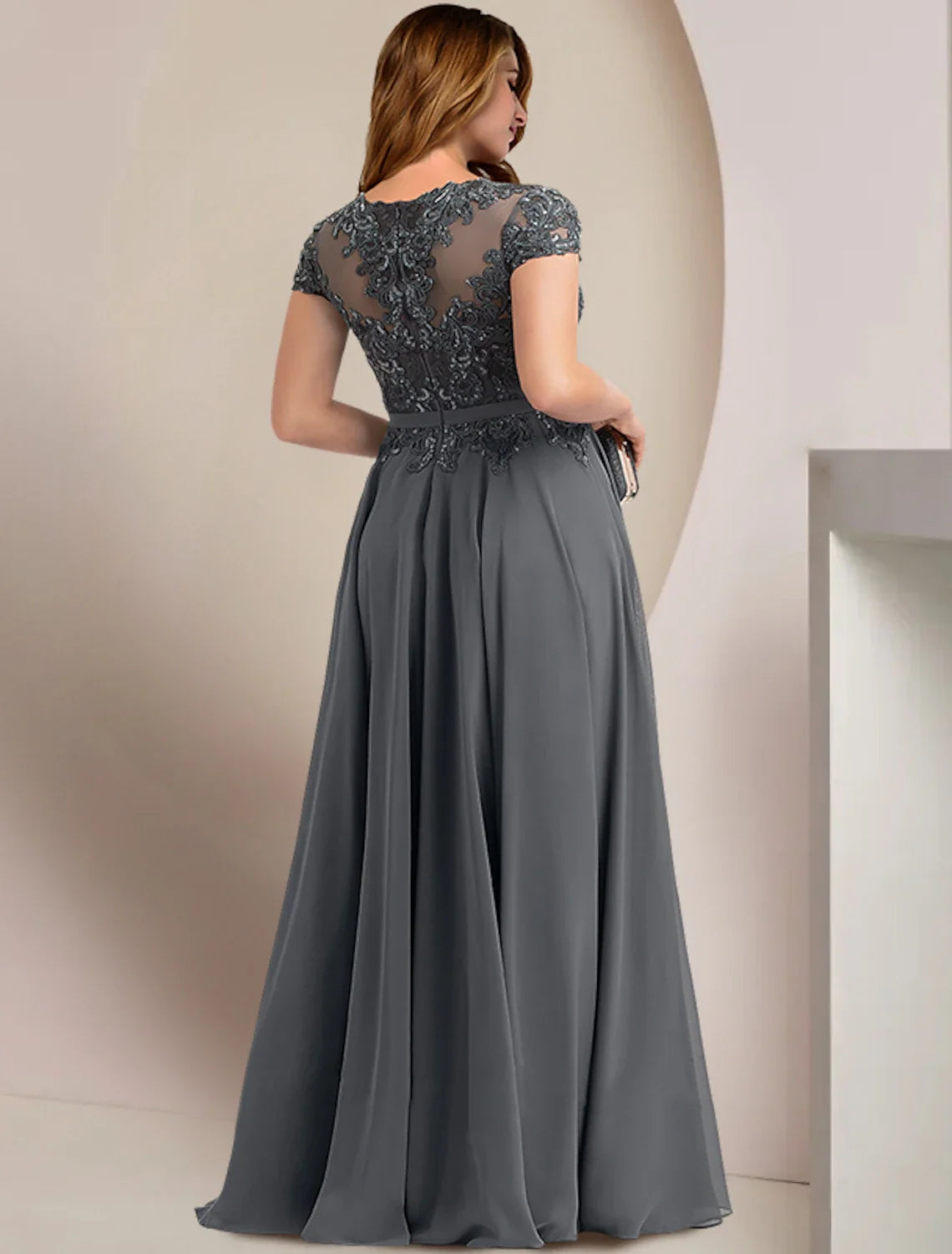 Chiffon Short Sleeve Pleated Floor-Length Wedding Dress - Chloe Dress