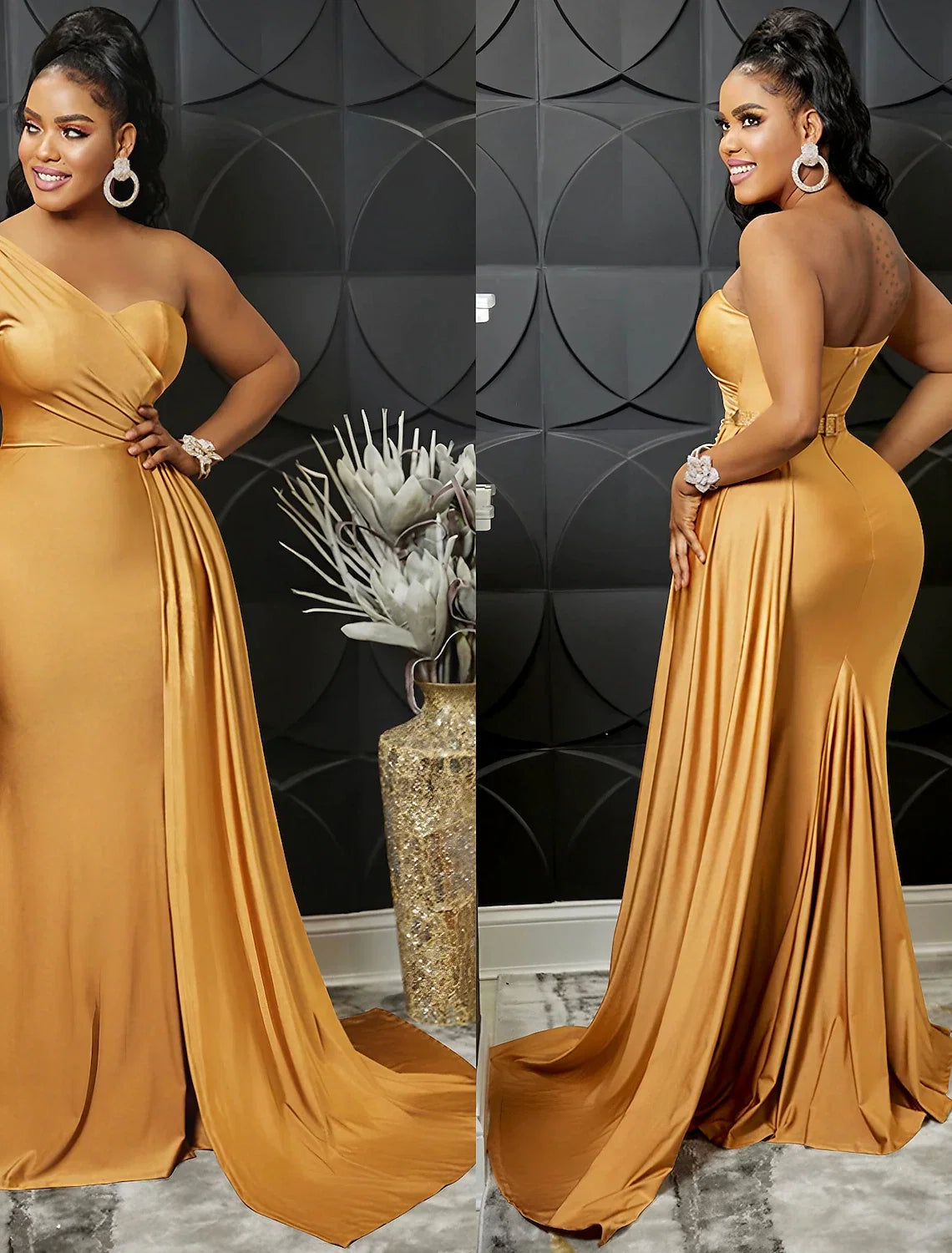 Black Bodycon One-Shoulder Sleeveless Floor-Length Evening Dress - Chloe Dress