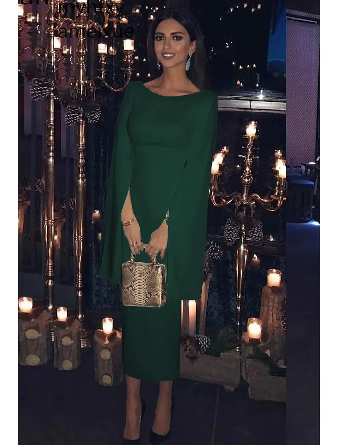 Sheath Jersey Long Sleeve Backless Tea-Length Wedding Dress - Chloe Dress